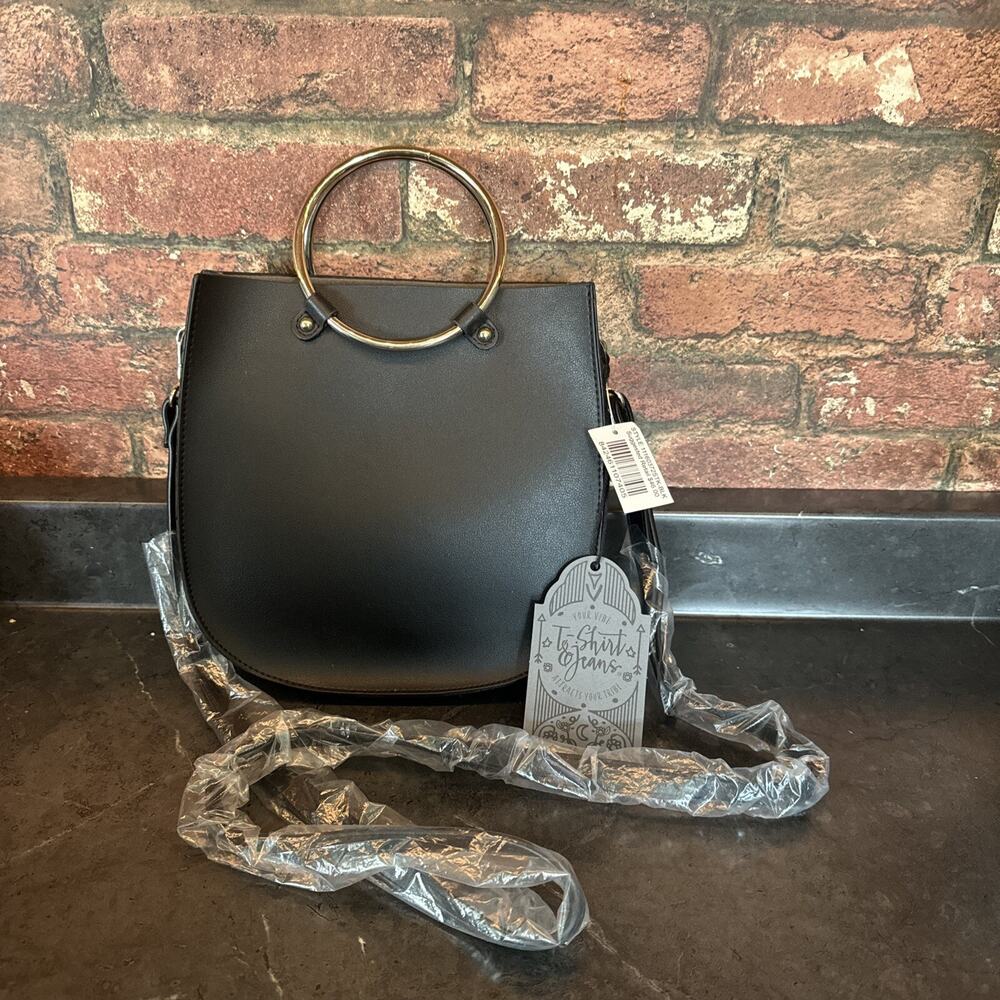 T-Shirt & Jeans Black, Round Metal Handles Removable,Crossbody Strap Tote Bag